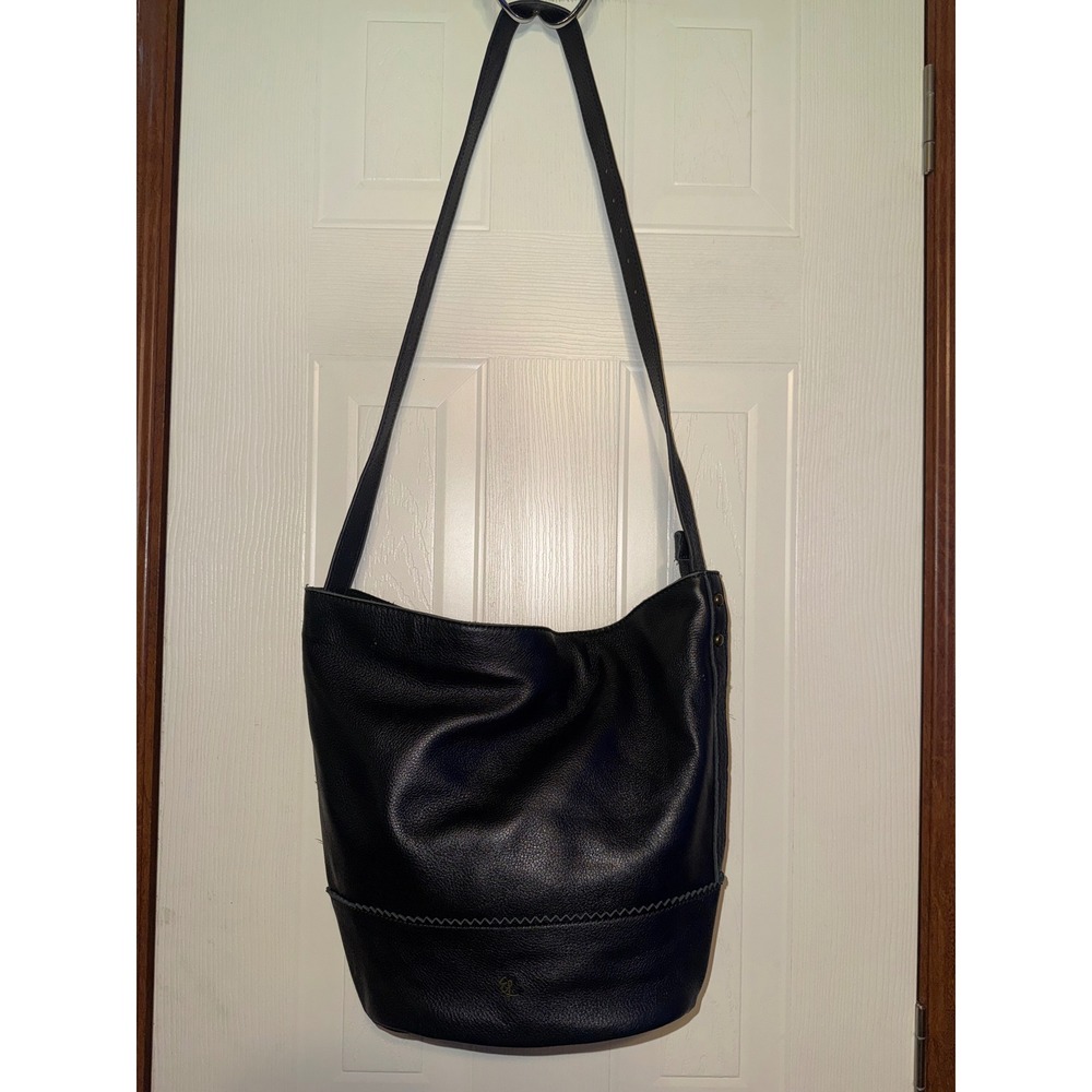 Elliott Lucca Black Pebbled Leather Crossbody Bucket Bag Large Hobo Shoulder Bag